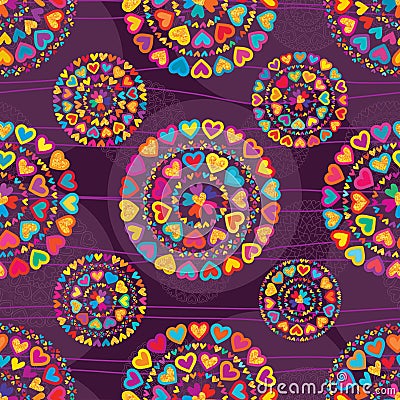 Love colorful glitter symmetry purple seamless patterm Vector Illustration