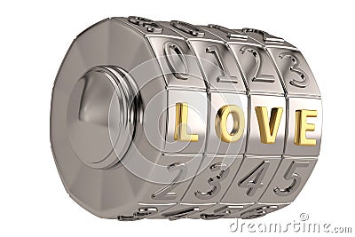 Love with combination lock isolated on white background 3D illus Cartoon Illustration