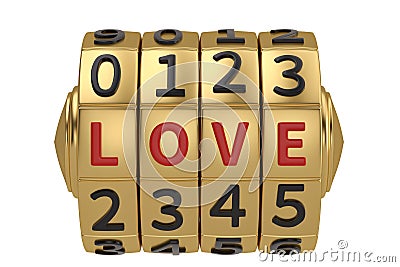 Love with combination lock isolated on white background 3D illus Cartoon Illustration