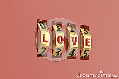 Love with combination lock on pink background 3D illustration. Cartoon Illustration