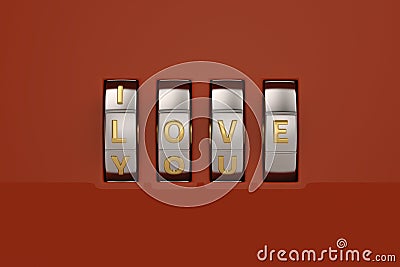 Love with combination lock on red background 3D illustration. Cartoon Illustration