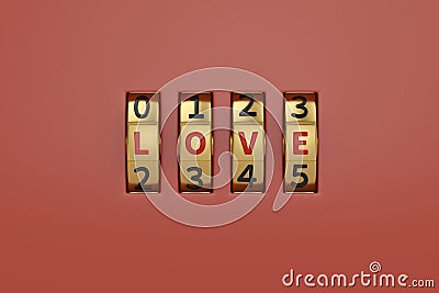 Love with combination lock on red background 3D illustration. Cartoon Illustration