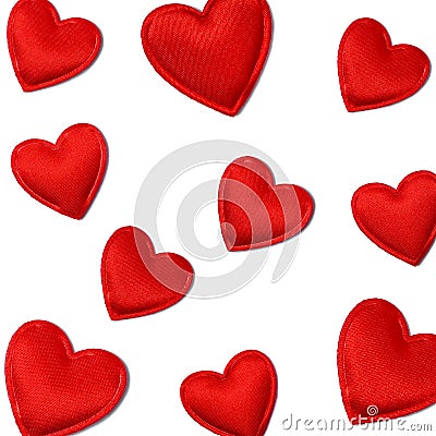 Love concept background with small read hearts isolated on white. Background for a card for Valentine's Day Stock Photo