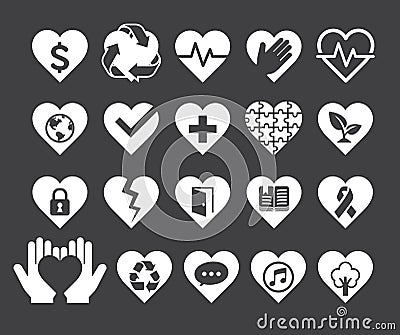 Love concept heart line icons style. Vector Illustration