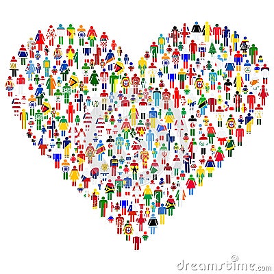 Love concept; heart made of people. Vector Illustration