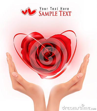 Love concept holding a red heart in hands Vector Illustration