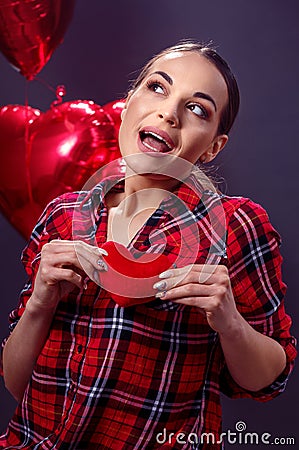 Love concept-red heart,woman, love, cute Stock Photo