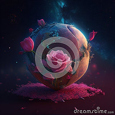 Love concept rose on earth valentine day creative concept Generative AI Stock Photo