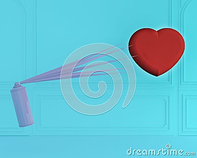 Love concept . Spray Paint with heart .Valentines day.3d rendering. 3d illustration.minimal style Cartoon Illustration