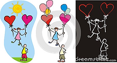 Love couple - child`s drawing Vector Illustration