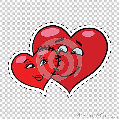 Love couple heart Valentine sewn to each other Vector Illustration