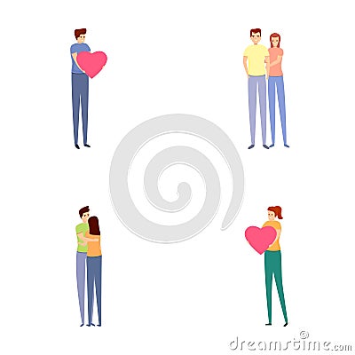 Love couple icons set cartoon vector. Men and women in romantic relationship Vector Illustration