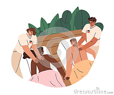 Love couple relaxing at back massage in SPA and beauty salon. Happy man and woman lying on couches during wellness Vector Illustration