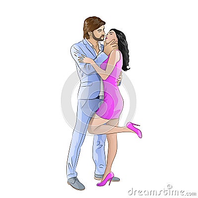 https://thumbs.dreamstime.com/x/love-couple-romantic-kissing-date-fashion-men-wear-blue-suit-woman-sexy-pink-dress-high-heel-shoes-full-length-over-white-46553822.jpg