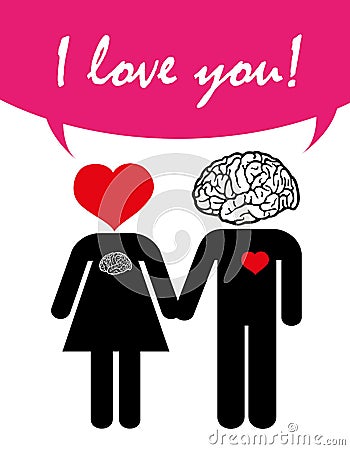 Love couple, valentine's day, love with heart and brain Vector Illustration