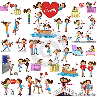 Love couples doing different activities Vector Illustration