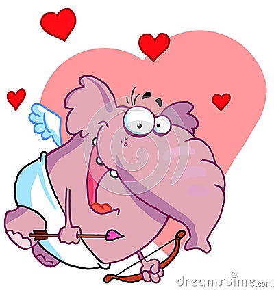 Love crazed pink winged elephant Vector Illustration