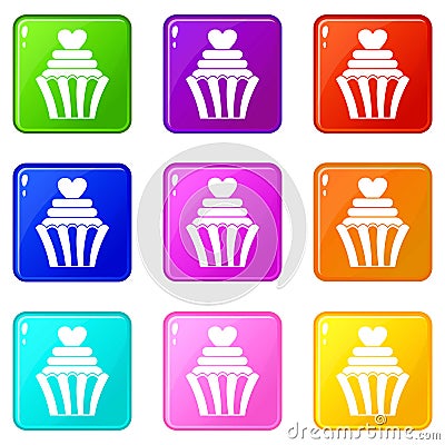 Love cupcake icons 9 set Vector Illustration