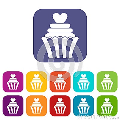 Love cupcake icons set flat Vector Illustration