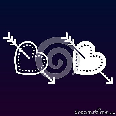 Love, Cupid arrow in heart line and solid icon, outline and filled vector sign, linear and full pictogram isolated on white. Vector Illustration