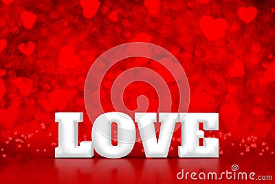 Love 3d rendering word at red heart bokeh studio room,Valentin Stock Photo