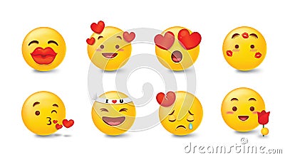 Love 3d Yellow Emojis Collection Set Vector Illustration