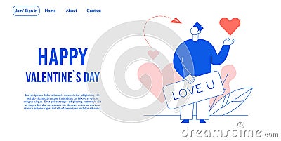Love declaration on valentine day landing page Vector Illustration