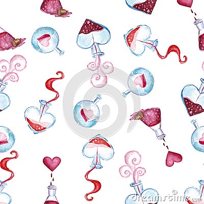 Love della Witch Watercolor pattern to the day of lovers Stock Photo