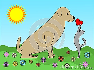 Love between dog and cat Vector Illustration