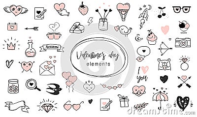 Love doodles, hand drawn illustrations and quotes collection Vector Illustration