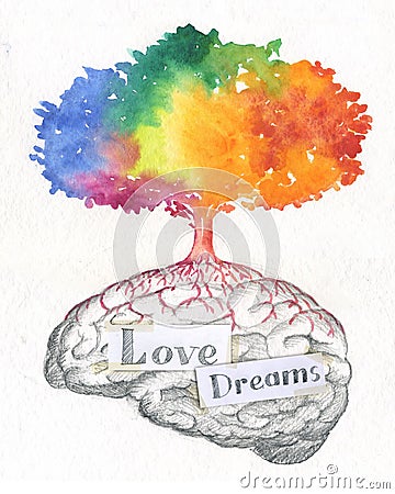 Love and dreams brain Cartoon Illustration