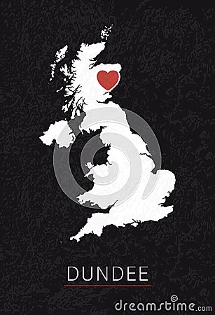 Love Dundee Picture. Map of United Kingdom with Heart as City Point. Vector Stock Illustration Stock Photo