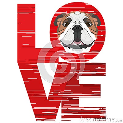 Love English Bulldog Vector Illustration