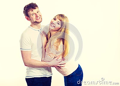 Happy enamoured couple hugging each other. Stock Photo