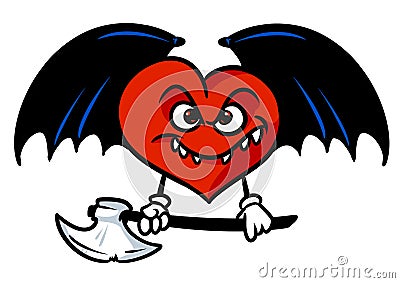 Love evil Red heart death threat kill ax black wings character cartoon Cartoon Illustration