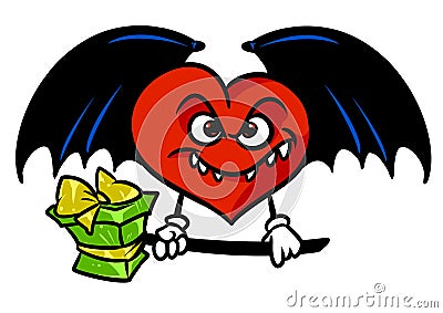 Love evil surprise gift Red heart black wings character cartoon Cartoon Illustration