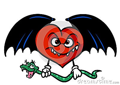 Love evil surprise snake Red heart black wings character cartoon Cartoon Illustration