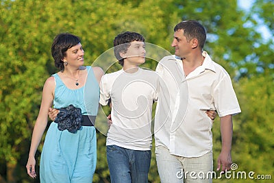 Love and Family Values Concepts. Happy Caucasian Family of Three Spending Time Together Stock Photo