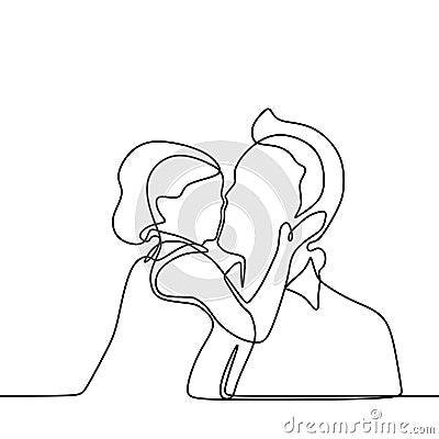 Love father continuous one line drawing of a daughter kiss her daddy Vector Illustration