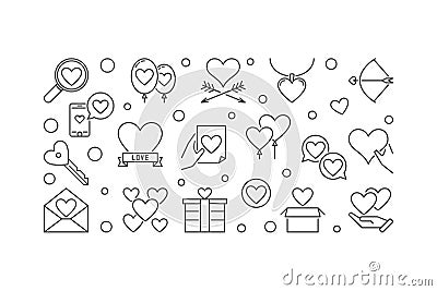Love and Feelings vector minimal banner in thin line style Vector Illustration
