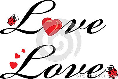 Love. Festive design with hearts and ladybug Vector Illustration