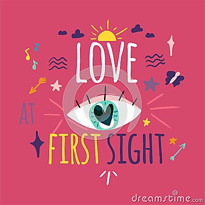 Love at first sight greeting card color design Cartoon Illustration