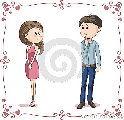 Love at First Sight Vector Cartoon Couple Vector Illustration