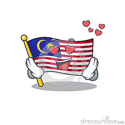 In love flag malaysia hoisted on cartoon pole Vector Illustration