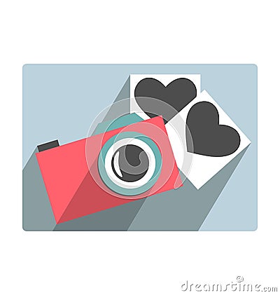 Love flat photo camera with hearts photo frames isolated on whit Vector Illustration