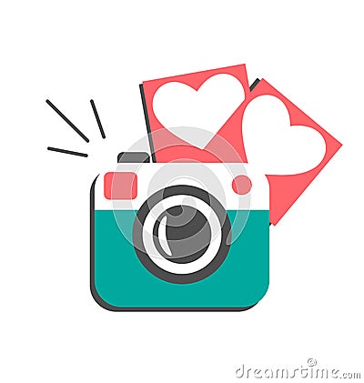 Love flat photo camera with hearts photo frames isolated Vector Illustration