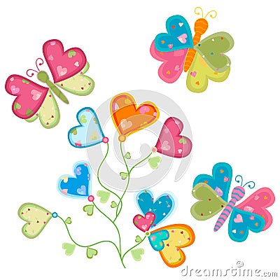 Love flower and butterflies Vector Illustration