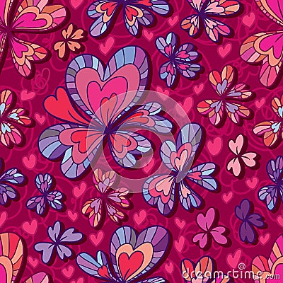 Love flower decor red purple stylish seamless pattern Vector Illustration