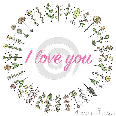 Love flowers sweets frame in a circle sketch Vector Illustration