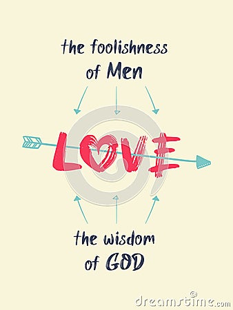 Love is the foolishness of men and the wisdom of God, quote by Victor Hugo, Les MisÃ©rables. Minimalist lettering composition, Cartoon Illustration